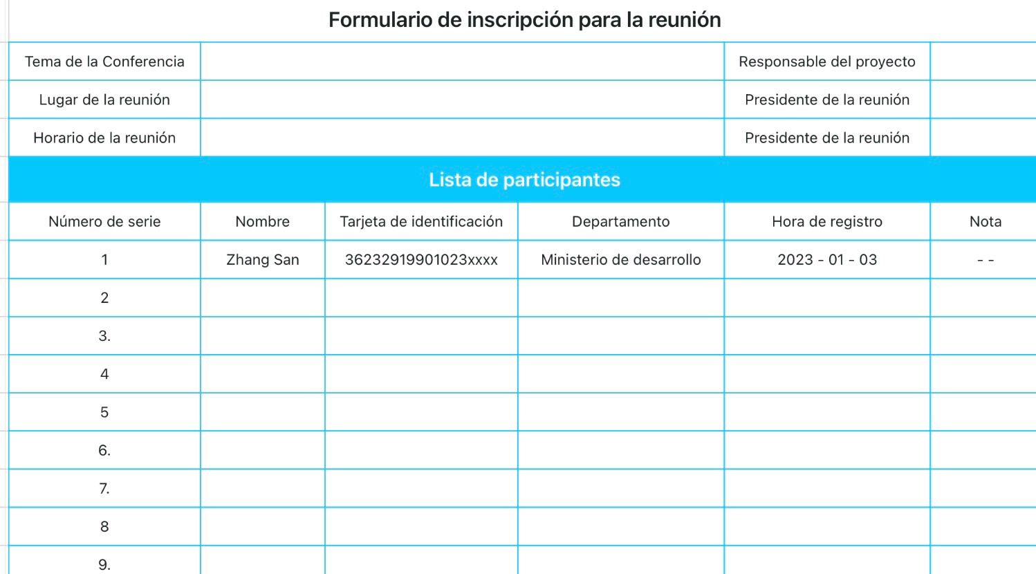 Formulario de inscripción para la reunión 1
